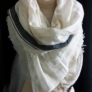 Ahujasons White and Taupe Scarf w/Black Border